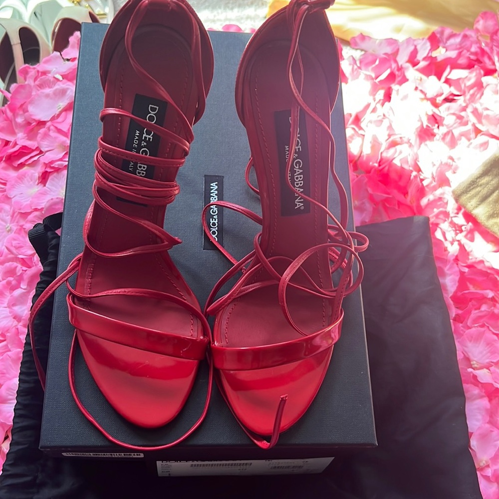 Dolce&Gabbana Keira Lace-Up Sandal in red